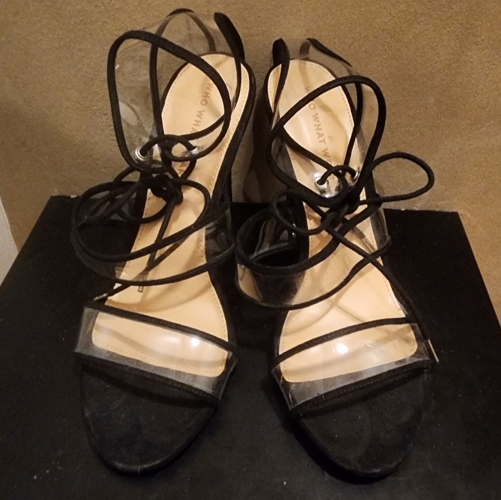 See Through Black Angle Strap Heels